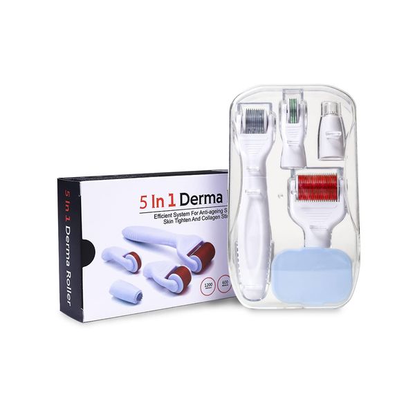 INCELLICE 5 in 1 Derma Roller Kit Professional Microneedling Titanium Roller with Disassemble Working Heads 0.5mm+1.0mm+1.5mm+2.0mm Derma Stamp for Face Body Skin Care Micro Needling