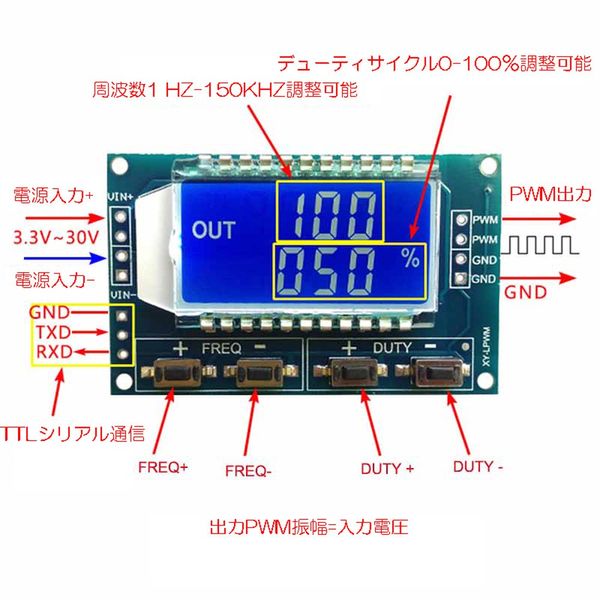 Zmart HZ – 150khz 3.3 V – V Signal Generator Module LCD Display DDS PWM Pulse Frequency Duty Cycle Variable