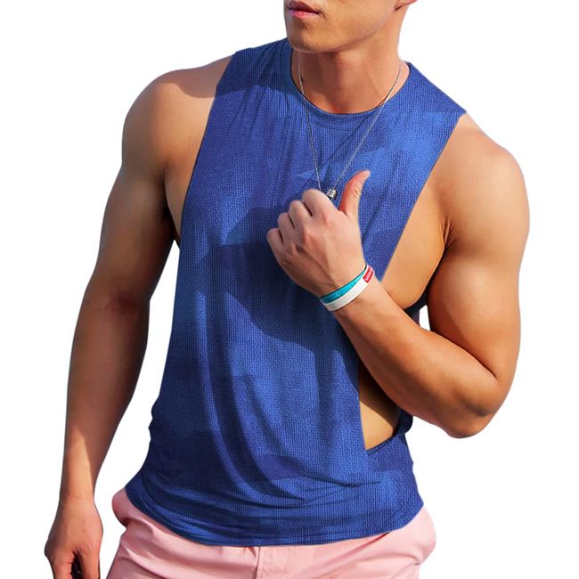 Herren Ärmellose Muskel Stringer Weste Aufschneiden Bodybuilding Tanktop für das Fitnessstudio Training Color Blau Size XL