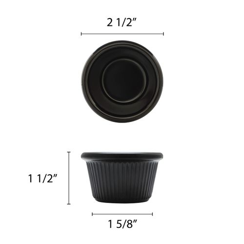Thunder Group PL507BL1 Ramekin, 1-1/2 oz., 2-1/2" Dia., Round, Fluted, Dishwasher Safe, BPA Free, Plastic, Black, Pack of 12