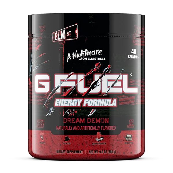 G Fuel Nighmare Elm Street Dream Demon Energy Powder, Sugar Free, Clean Caffeine Focus Supplement, Water Mix, Tart Fruit Punch Flavor, Focus Amino, Vitamin + Antioxidents Blend, 9.9 oz (40 Servings)