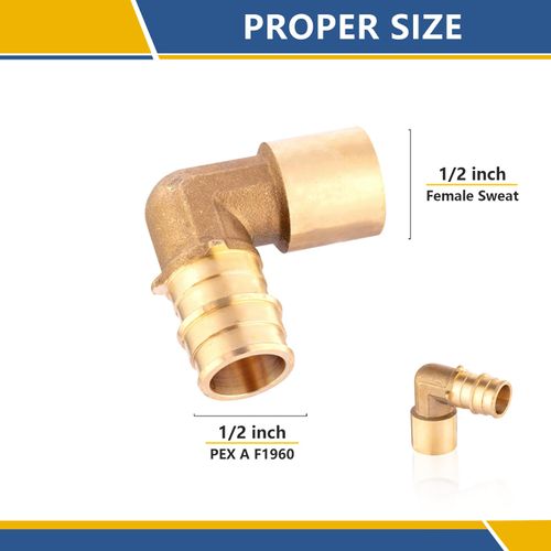 5-Pack GUOFIS PEX A Expansion Brass Fittings,1/2"x1/2" PEX-A Female Sweat Elbow Adapter Only for Pex-a Tubing(ASTM F1960)(PEX1960121-5Pack)