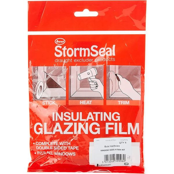 Merriway BH04947 StormSeal Window Insulation Secondary Double Glazing Shrink Film Kit, Supplied with Double-Sided Tape, Covers 6 x 1.5 Metres 9.0 Sqm (19'6 inch x 4'11 inch / 95sq ft)