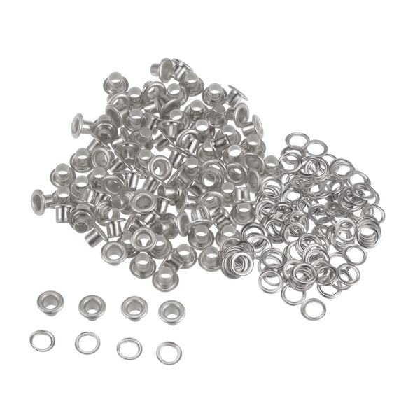 sourcing map 100set Grommets Kit Metal Eyelets 3mm 1/8" Hole Tiny Grommet for Shoes Clothes Belt Bag DIY Project, Silver Tone