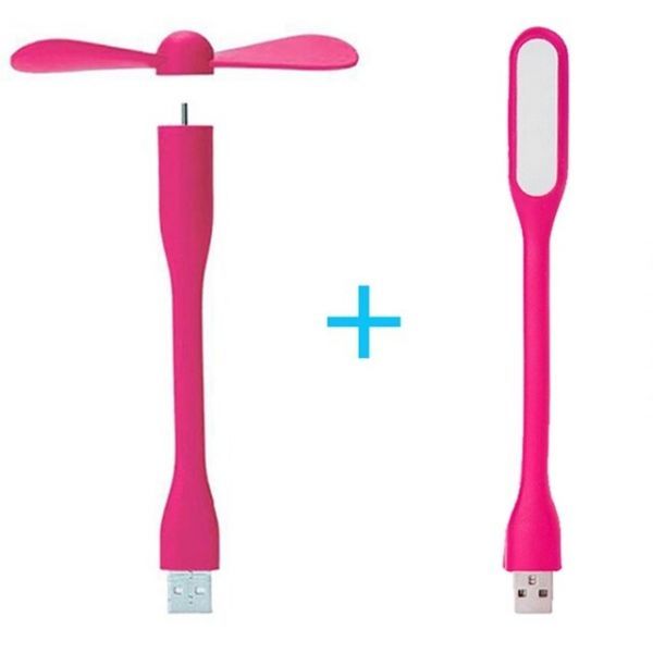 Portable Novelty Quirky Unique Mini USB Fan Flexible Bendable Cooling LED Light Power Bank Summer Gadget for Laptops and Computers, Pink