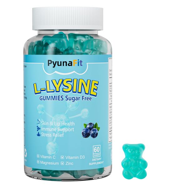 PYUNAFIT L-Lysine Gummies 1000mg, 5 in 1 Extra Strength for Immune Support, Skin & Lip Health, Chewable Lysine Supplement for Kids Adults, 60 Count