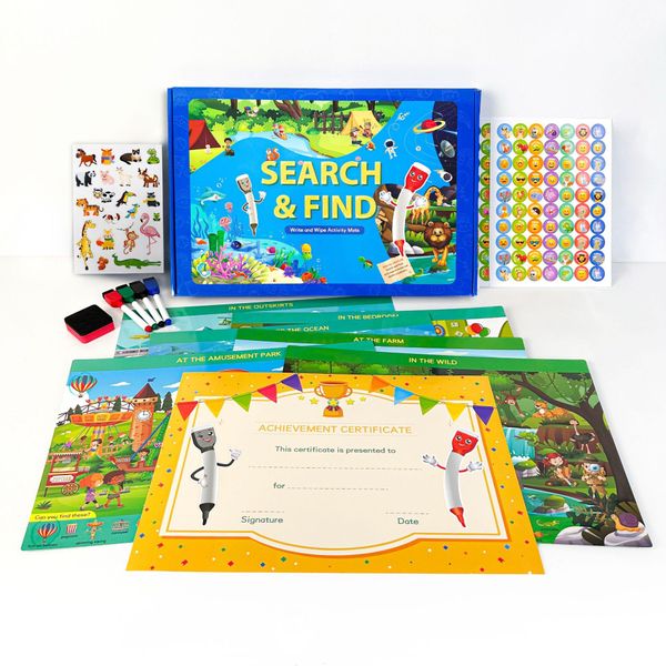 Preschool Learning Activities Educational Game - Reusable Search and Find Game Pads for Kids Ages 3-5