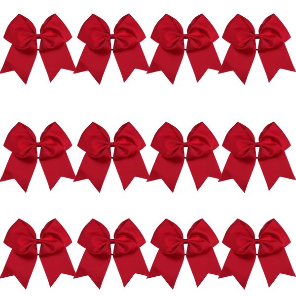 8 Inch Cheerleader Bows Ponytail Holder Solid Color Cheerleading Bows Hair Tie (Cherry Red)