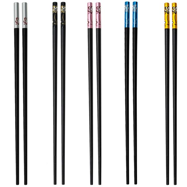 Fiberglass Chopsticks, 5 Pairs Non Slip Fancy Chop Sticks Dishwasher Safe Reusable Chopstick Set for Sushi Noodles Rice