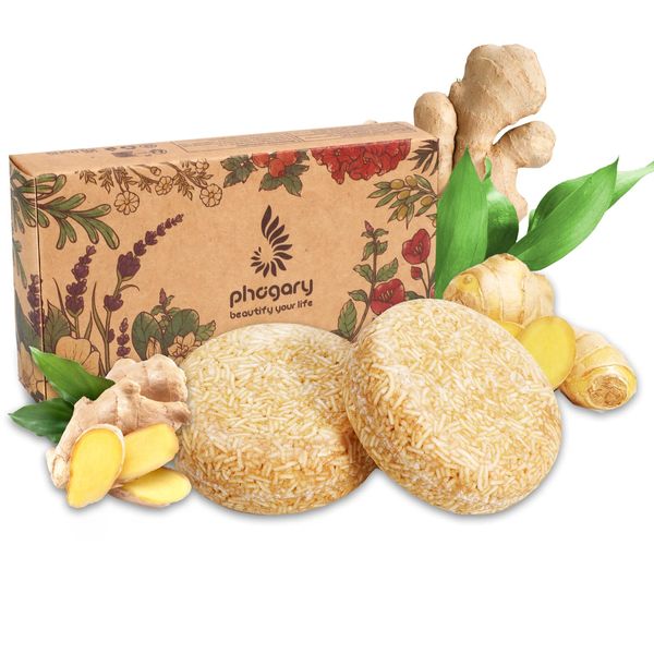 PHOGARY 2PCS Ginger Hair Shampoo Bar - Organic Ginger Hair Soap Various Plant Essence Shampoo Natural Hair Care with Plant Extracts, Moisturizes Hair and Cleans Scalp Pores Anti Dandruff 3.88 oz