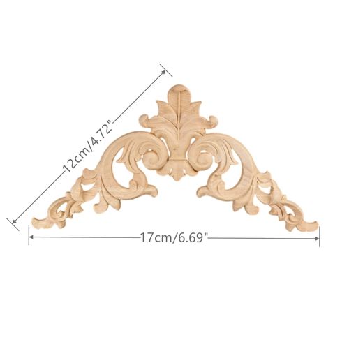 4pcs Carved Corner Applique Onlay Furniture Home Door Decal Oak Applique Small Rubber Wood 12 * 12 * 17 * 0.8cm
