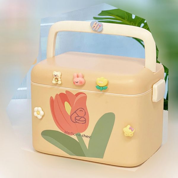 First Aid Kit, Flower Pattern, Removable Tray with Handle, First Aid Box, Medicine Box, Pill Case, Pill Case, Scrapes, Organize Scrapes, Disasters, Storage Box, Multi-functional Storage Case,