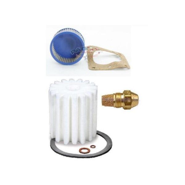 Oil Burner Tune Up Kit 0.75 Gallon 70° Solid Nozzle, White Micro Flow Oil Filter and"A" Pump Screen