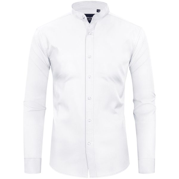 Alimens & Gentle Men's Stretch Mandarin Collar Dress Shirt Long Sleeve Solid Banded Collar Button Down Shirts