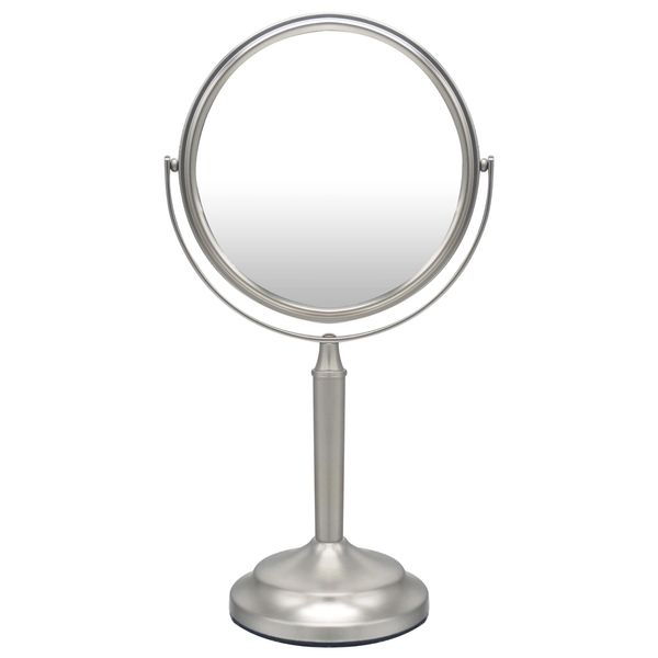 Indecor Home H Halston Stainless Steel Makeup Vanity Mirror 1X/3X Magnification Round 360 Swivel Mirror for Desk, Bedroom, Bathroom (Brushed Nickel)