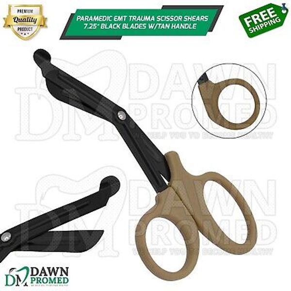 Paramedic EMT Trauma Scissor Shears 7.25″ Black Blades With Tan Handle German Gr