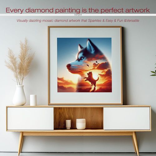 Sanjee Diamond Art Kits for Adults, Diamond Painting Kits Dog for Beginner, 5D DIY Round Full Drill Gem Art Crafts for Home Wall Decor Gift, 12x12inch