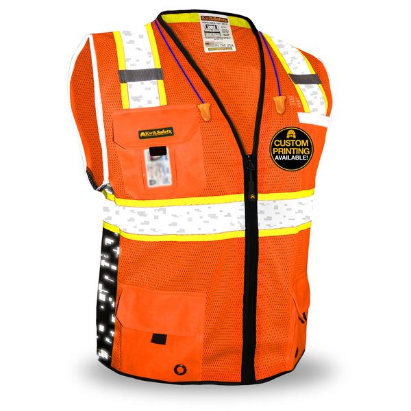 KwikSafety - Charlotte, NC - BIG KAHUNA DIGITAL Safety Vest [LIMITED EDITION] Class 2 ANSI OSHA Reflective Hi Vis Heavy Duty Surveyor Construction Industrial Work Gear/Orange Large