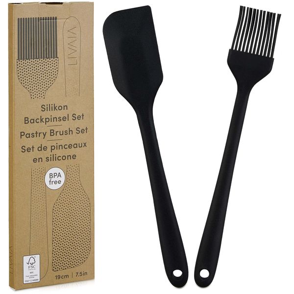 Silicone Baking Set: 7in Silicone Brush and Silicone Spatula Set of 2 – Silicone Baking Brush – Spatula Baking Utensil Set – LIVAIA Kitchen Utensils