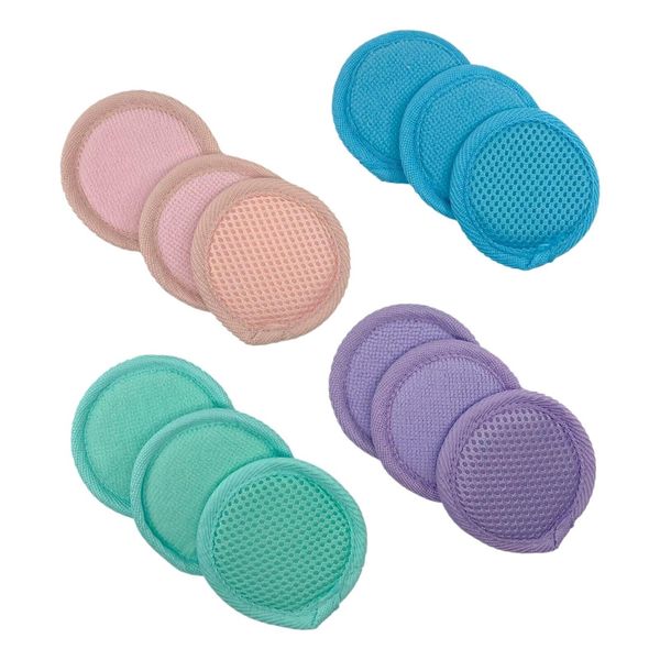 Reusable Microfiber Makeup Remover and Exfoliate Pads 4 Colors 12 Pad Set