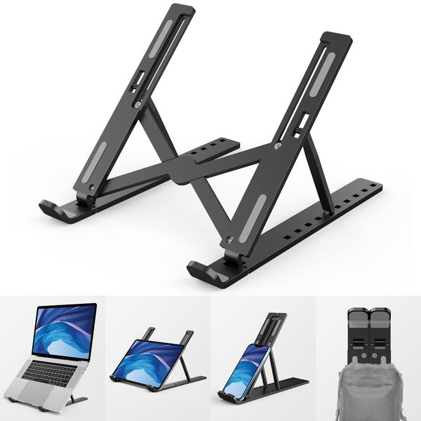 Portable Laptop Stand,10 Levels Height Adjustable Laptop Holder,Lightweight ABS+Silicone Foldable Laptop Riser,Notebook Cooling Stand PC Riser for All Laptops Tablets-Black