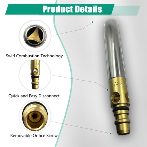 0386-0106 A-32 3/4" Air Acetylene Torch Tip for Turbo Torch G-4 or PLF-A5 Handles, Soft Solder 4 to 6", Silver Braze 1-1/2 to 4", Manual Lighting, Quick Connect, Removable Orifice Screw