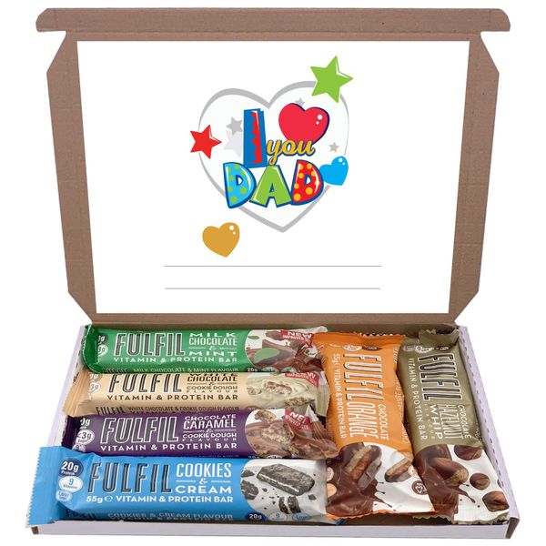 Fulfil Protein Bars & Vitamins Chocolate 6x60g Gift Box Hamper Snack Low Sugar Carbs Fulfill Bar (I Love You Dad)