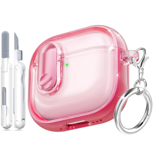 MHYALUDO for AirPods 4th Generation Case 2024 with Bright Plated Bezel and Switches, Military-Grade Shockproof Transparent Anti-Yellowing for AirPods 4 Cover, Peach Pink