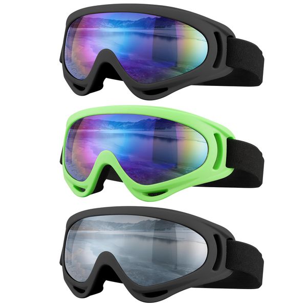 SixYard Ski Goggles, Motorcycle Goggles, 3 Pack Snowboard Snow Goggles for Men Women Adult Youth (Style 1)