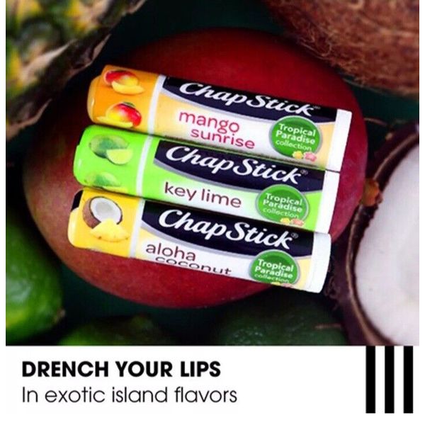 NEW! CHAP STICK (3-PACK) 0.15 Oz. ●TROPICAL PARADISE●🌴 Collection 🌺.🥥.🍍.🥭.
