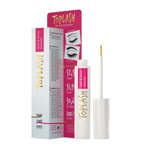 TOPLASH Eyelash Growth Serum - Innovative Eyelash and Eyebrow Growth Serum for Longer, Thicker, Fuller Brows & Lash Boost - Natural, Cruelty-Free & Hypoallergenic - 0.10 fl.oz.