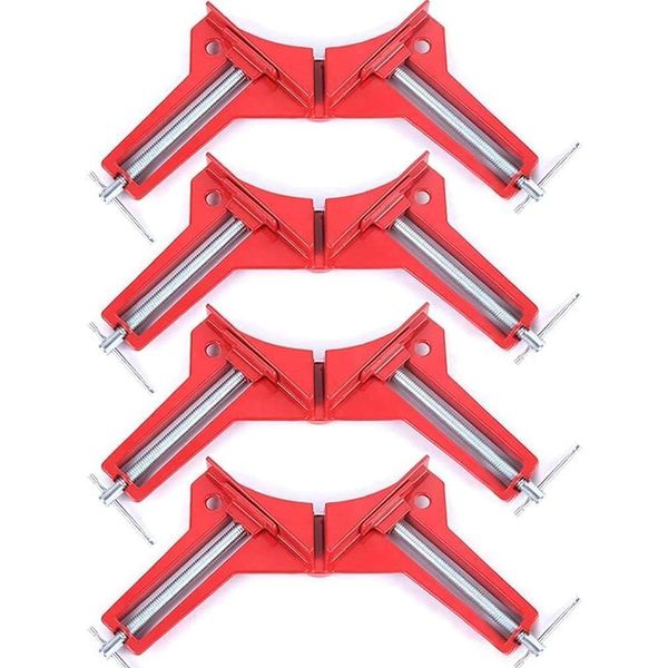 LTDOOIT Clamp, Set of 4 - 90 Degree Right Angle Clamp for Woodworking, Adjustable DIY Hand Tool - Aluminium, Red