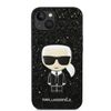KARL - GLITTER FLAKES CASE WITH IKONIK PATCH AND METAL LOGO - BLACK IPHONE 14 plus