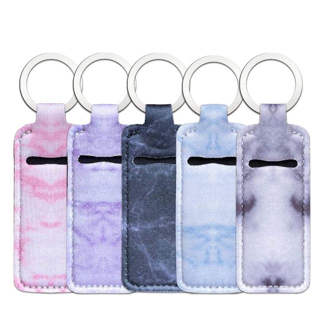 5 Pieces Marble Chapstick Holder Keychain Clip-on Sleeve Chapstick Pouch Neoprene Keychains Lipstick Holder Elastic Lip Balm Holster Keychain Holder for Chapstick Tracker Safeguard Travel Accessories