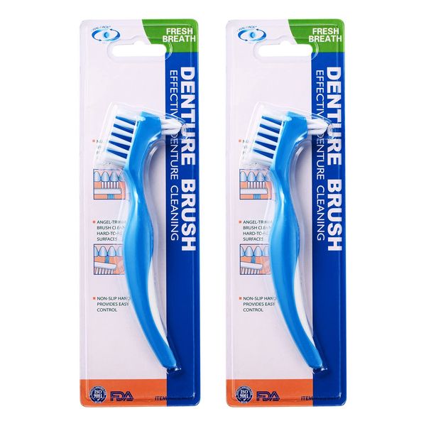 2 Pack Denture Clean Toothbrush for Denture Care Tool w/Multi Layered Ordinary or Hard Bristles Dual Ordinary or Hard Bristle for False Teeth Superb Total Cleaning (2 Ordinary Bristle Brush)