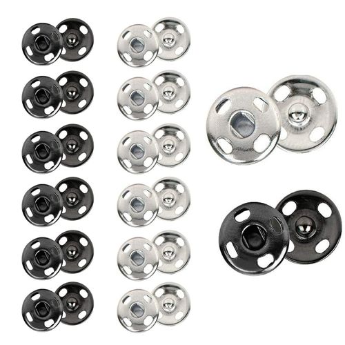 24 Sets 7mm Poppers Fasteners Kit, Press Studs Snap Fasteners Sew On Black Snap Buttons Silver Popper Fasteners Popper Snaps DIY Set Press Studs for Clothes Bags