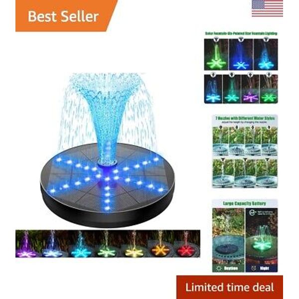 4W Solar Powered Fountain Pump with 30 LED Lights - Built-in 4000mAh Battery