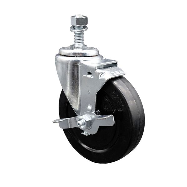 5 Inch Soft Rubber Wheel Swivel 12mm Threaded Stem Caster with Brake SCC