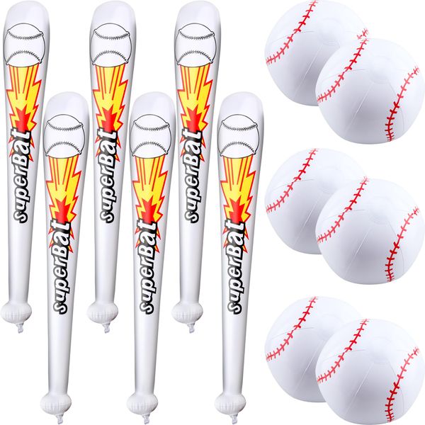 Octaday 12 Pack Inflatable Baseball Bat Set Include 6 pcs 31 inch Baseball Bat Inflates and 6 pcs 12 inch Baseball for Summer Baseball Party Favors Pool Beach Playing