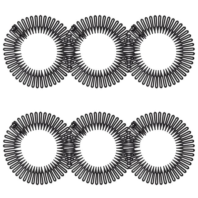 HOYOEY 6 Pieces Full Circular Stretch Flexible Comb Plastic Circle Comb Zigzag Headband Flexi Combs