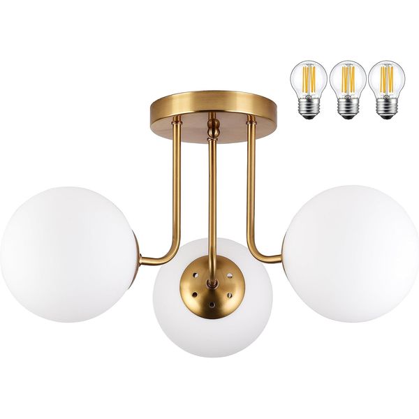 3-Light Semi Flush Mount Ceiling Light Globe Ceiling Light Mid Century Ceiling L