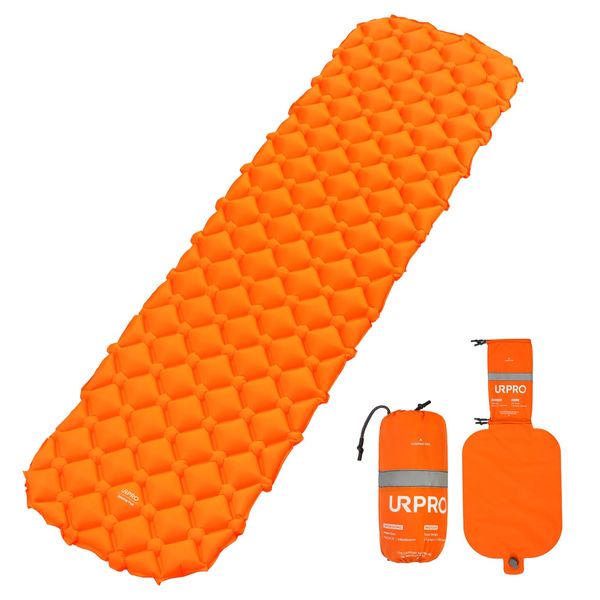 URPRO Camping Sleeping Pad Air Mattress - Inflatable Ultralight Ergonomic Design Compact Airpad Mat Backpacking Hiking Outdoor Activities Orange