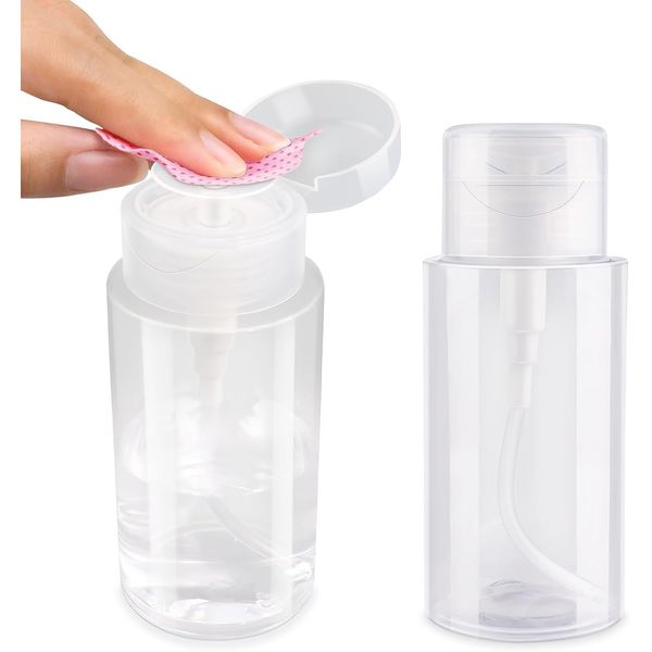 Nail Polish Remover Pump Bottle, 200ml Push Down Cleanser Bottle for Travel, No-Leakage Liquid Acetone Pump For Makeup Nail Polish Remove 2Pcs