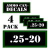 25-20 Ammo Can LABELS STICKERS DECALS  for Ammunition Case 3"x1.15"  4 pack