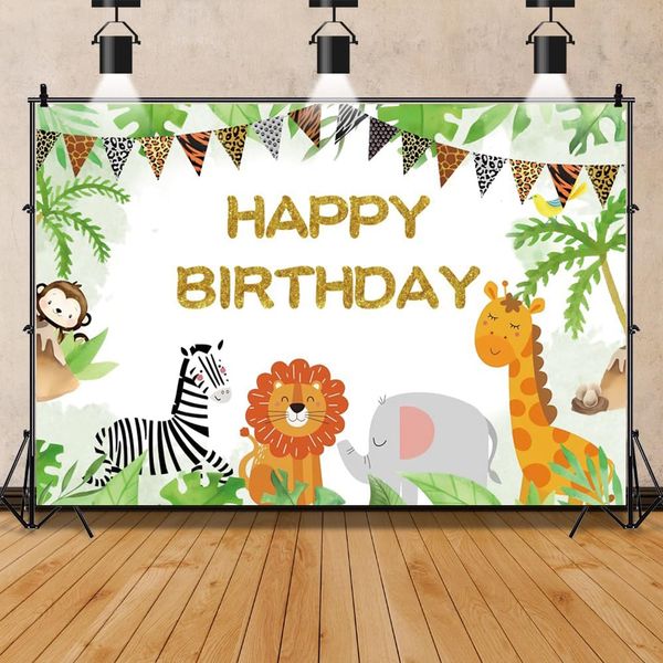 ZJRBJB 7x5ft Safari Happy Birthday Party Backdrop Jungle Animals Theme Birthday Banner Wild One Zoo Animals Party Decorations Background for Baby Shower Newborn 1st Girl Boy Party Supplies