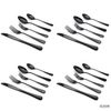 20 Piece Black Flatware Set Reflective Stainless Steel Cutlery Silverware set