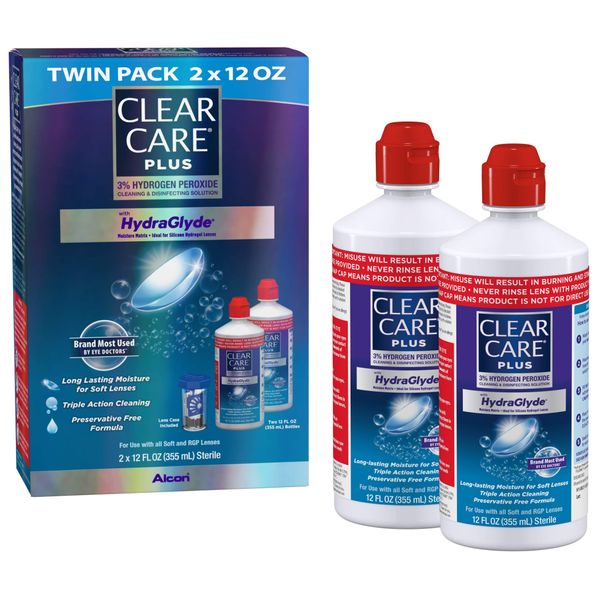 Clear Care Plus Cleaning Solution with Lens Case, Twin Pack, Multi, 12 Oz, Pack of 2