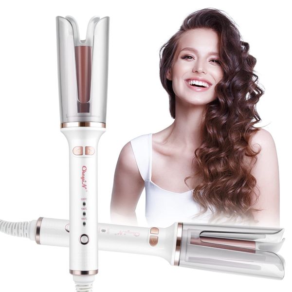 CkeyiN Automatischer Lockenstäbe,Lockenstab Automatisch Große Locken Hair Curler mit 3 Temperatur,Automatisch Rotierender Lockenwickler aus Keramik,Tragbarer Lockenwickler für Haarstyling,Weiß