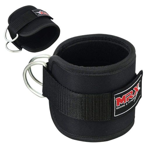 MRX Ankle D Ring Strap Thigh Pulley for Weight Lifting Padded Anklet Cuff Gym Straps (Black) Pair