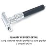 Parker Safety Razor, Parker 92R Graphite Gray, Long Handle Heavyweight Butterfly Open Double Edge Safety Razor for Men, 5 Parker Premium Platinum Double Edge Razor Blades Included
